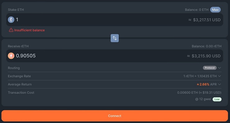 Swap ETH et le token rETH Staking Rocket Pool