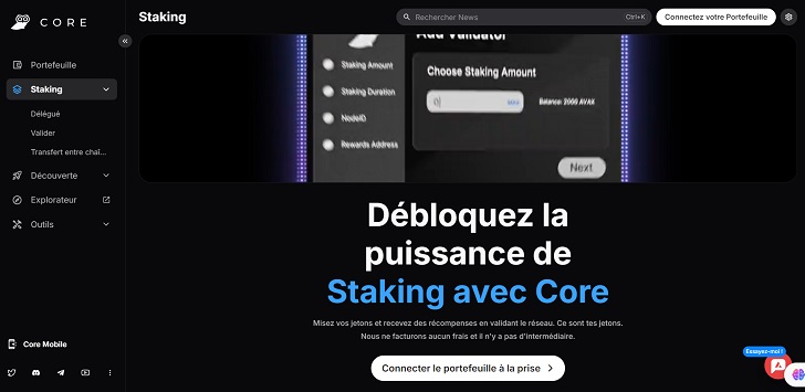 Guide staking avax sur core.app