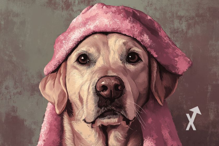 Cão com chapéu de lã.