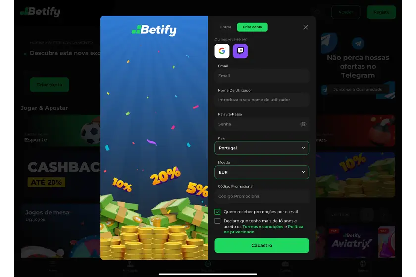 registo betify casino