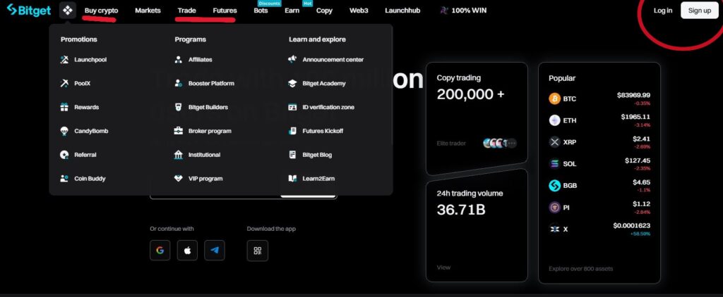 page d accueil bitget