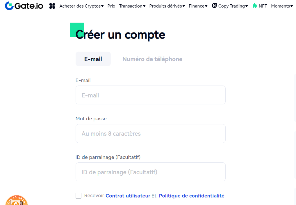 Inscription gate.io