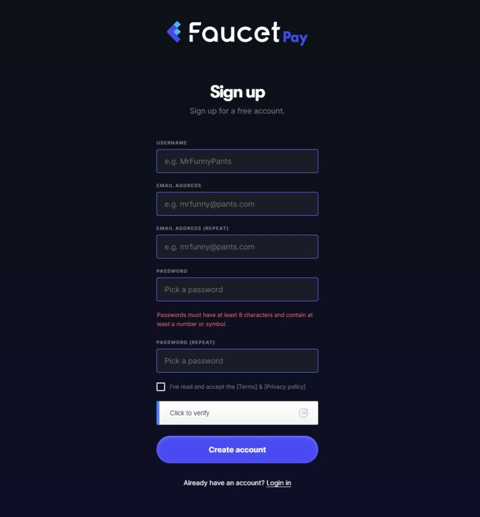 faucetpay crer un compte