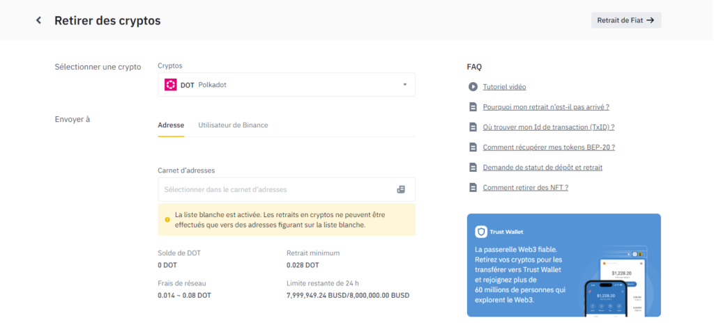 retrait binance
