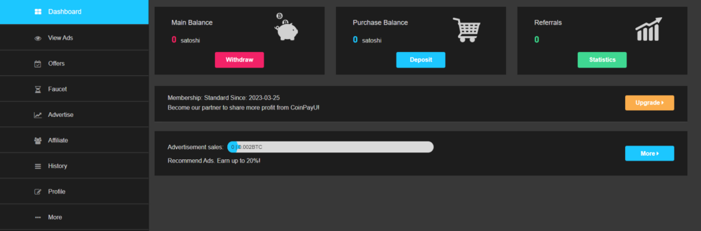 dashboard coinpayu
