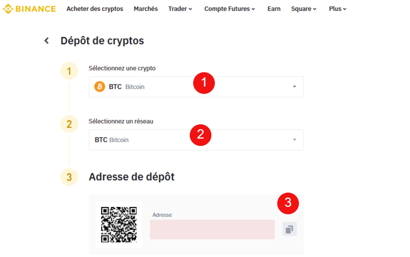 dépôt btc binance