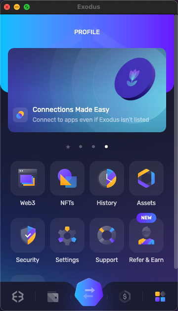 fonctionnalités wallet exodus