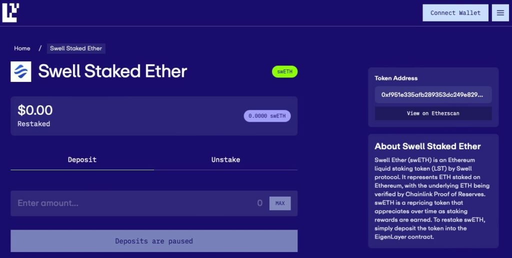 Ether Staké Swell sur EigenLayer