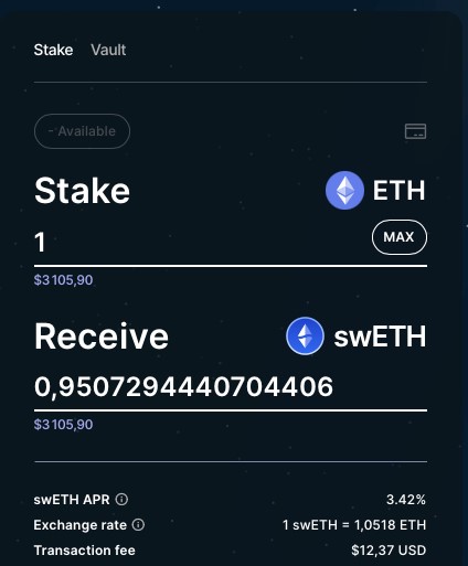 staking de ETH à swETH