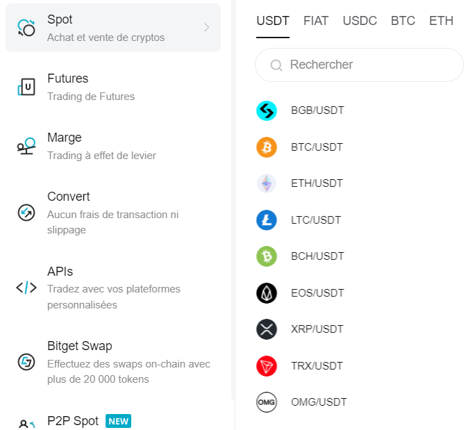 Trading cryptomonnaies spot et futures sur Bitget
