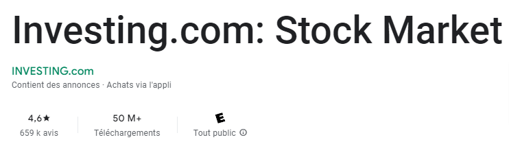 avis sur l'app investing.com Google Play