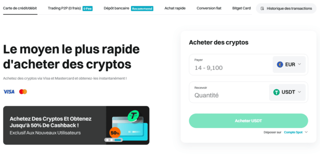Dépôt de fonds sur Bitget