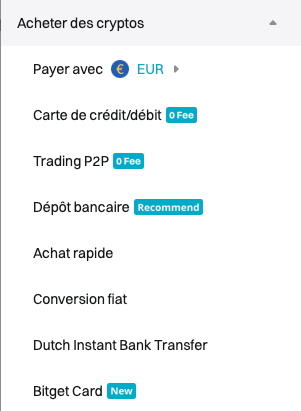 Différent type de paiement sur Bitget