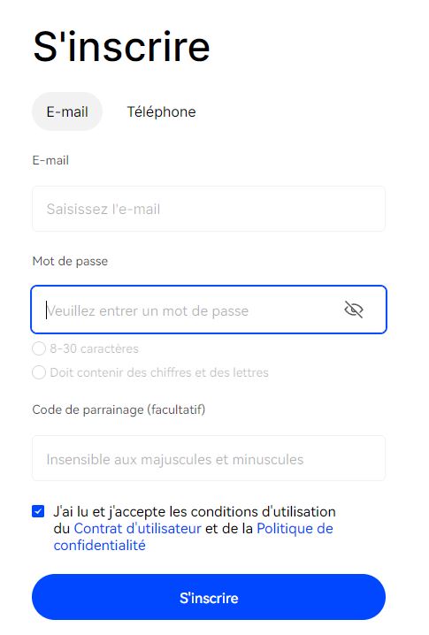 Création de votre compte sur BingX