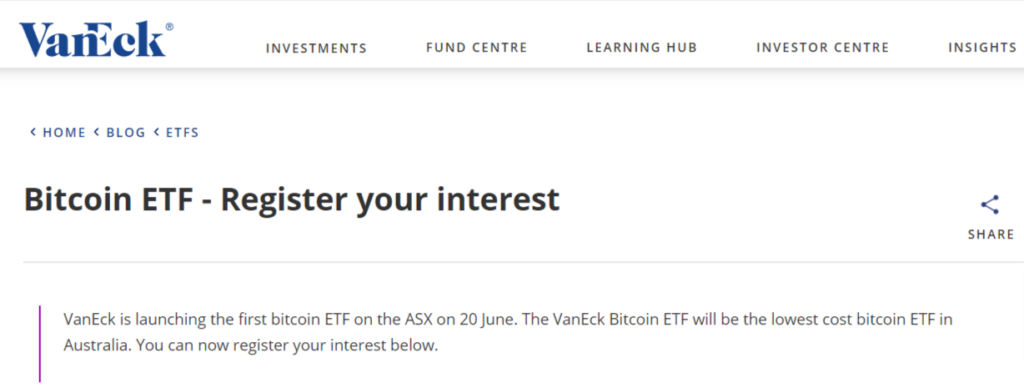 Vaneck etf bitcoin australie