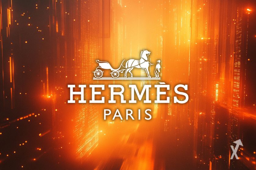 Le logo Hermes sur fond orange