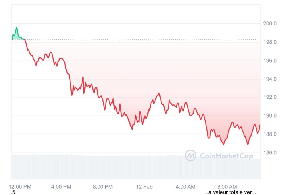 Cours de la crypto Solana en baisse
