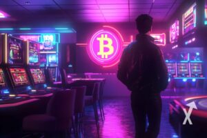 homme dans un bitcoin casino