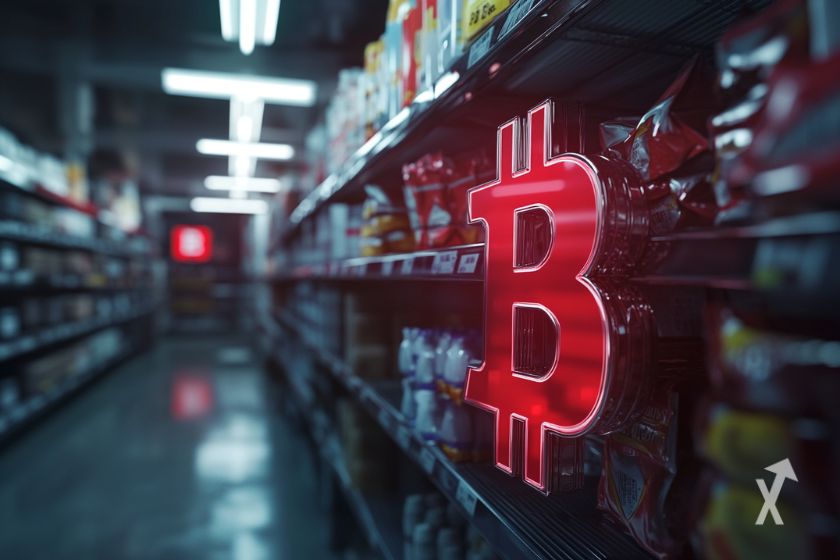 Le logo Bitcoin dans un supermarché