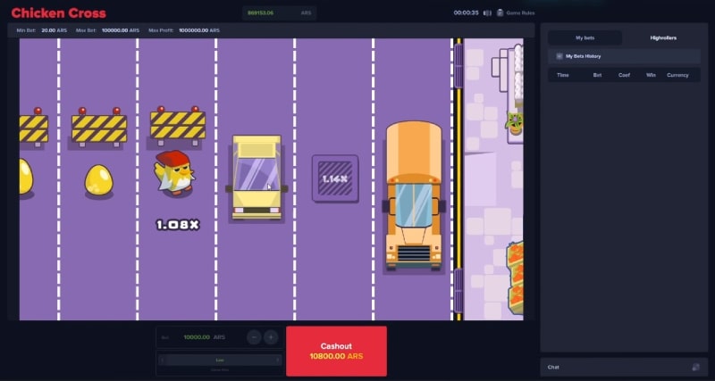 chicken cross mini-jeu casino