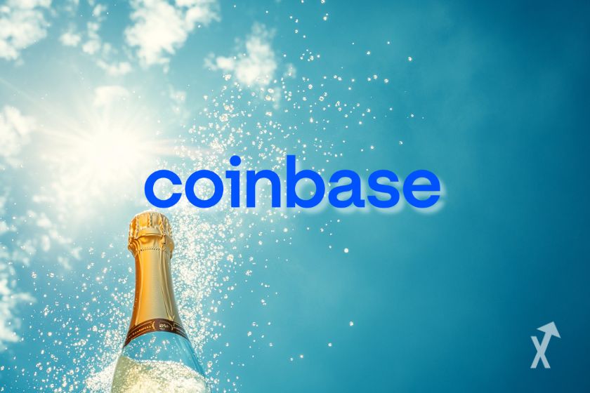 Le logo Coinbase avec du champagne