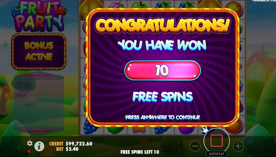 free spins fruit party