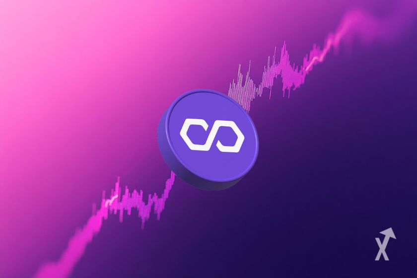 Le token Polygon sur fond violet