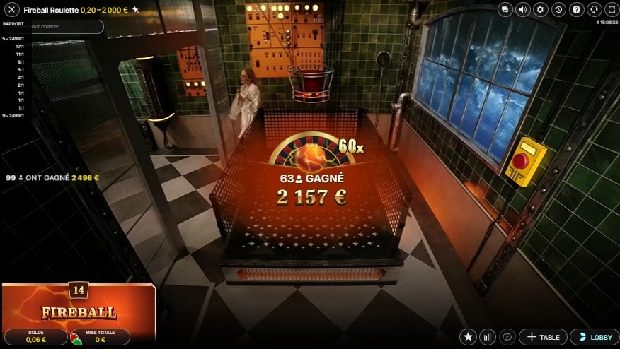 gain de la roulette live