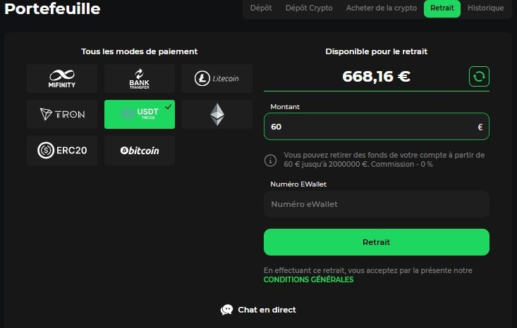 retrait betify crypto