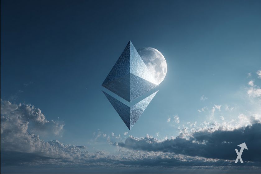 Le logo Ethereum près de la lune