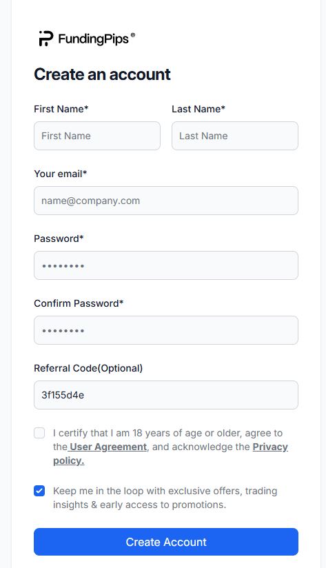 créer un compte fundingpips