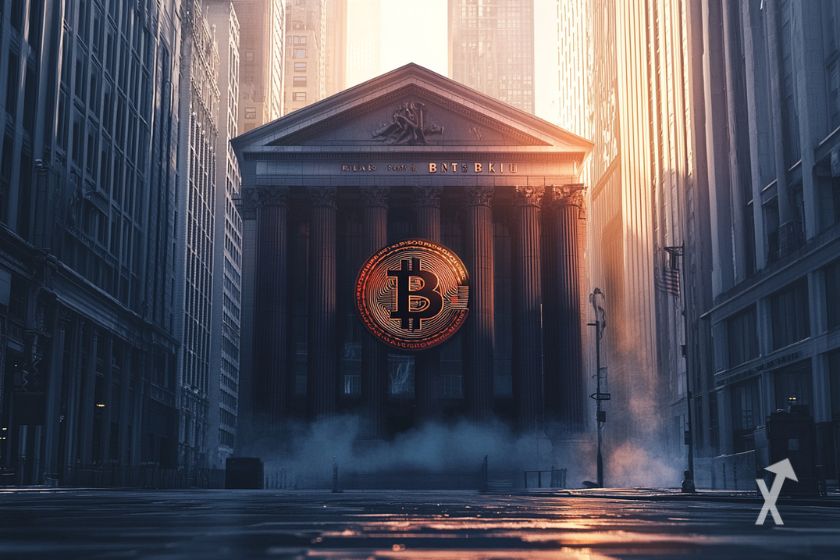 Une banque avec le logo Bitcoin