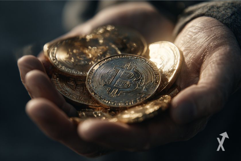 Des pièces Bitcoin dans une main