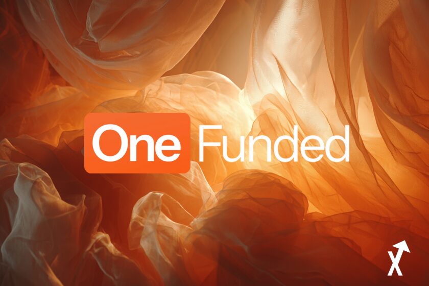 Onefunded logo in orange and white, orange white background