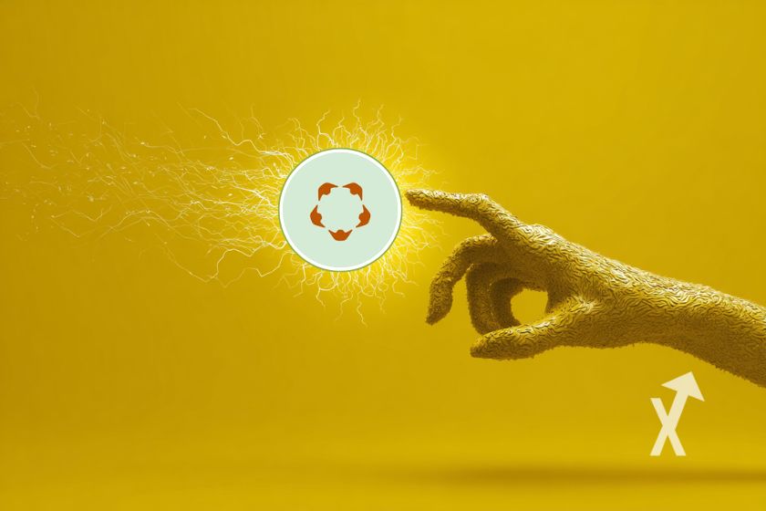 image d'une main qui touche le jeton H de Humanity protoco sur fond jaune