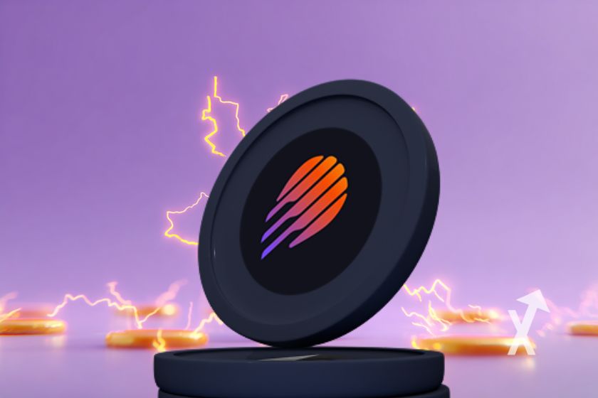 coin Metero MET en noir sur un fond violet avec des tokens jaunes et un fond violet