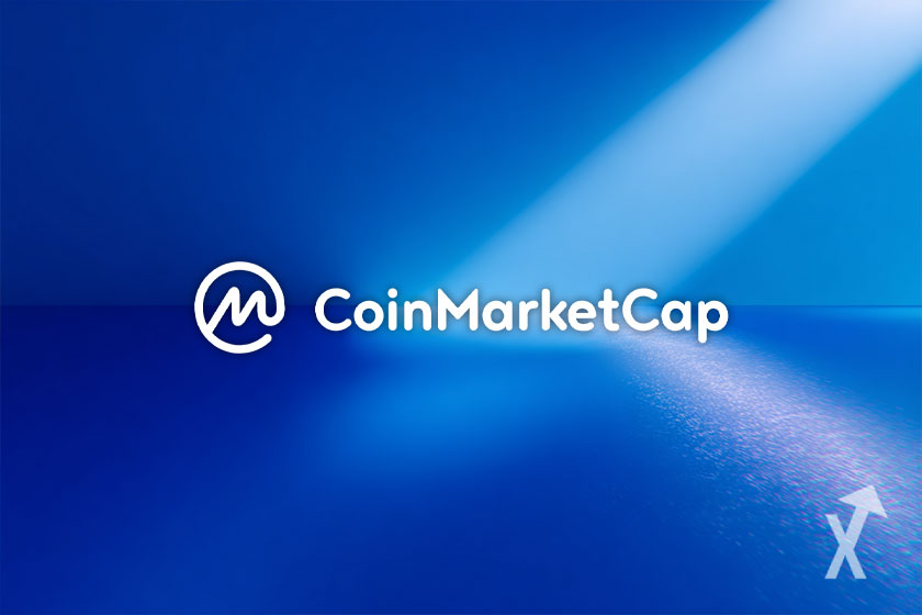Un fond bleu avec le logo de CoinMarketCap