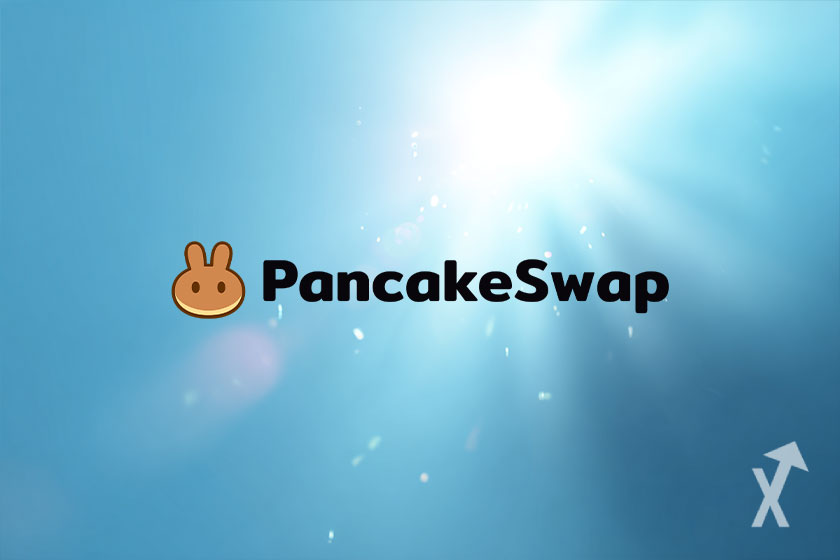 Le logo de Pancake Swap avec la typo noire et le fond en bleu clair