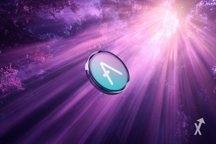 Le token AAVE illuminé par le soleil dans une forêt violette