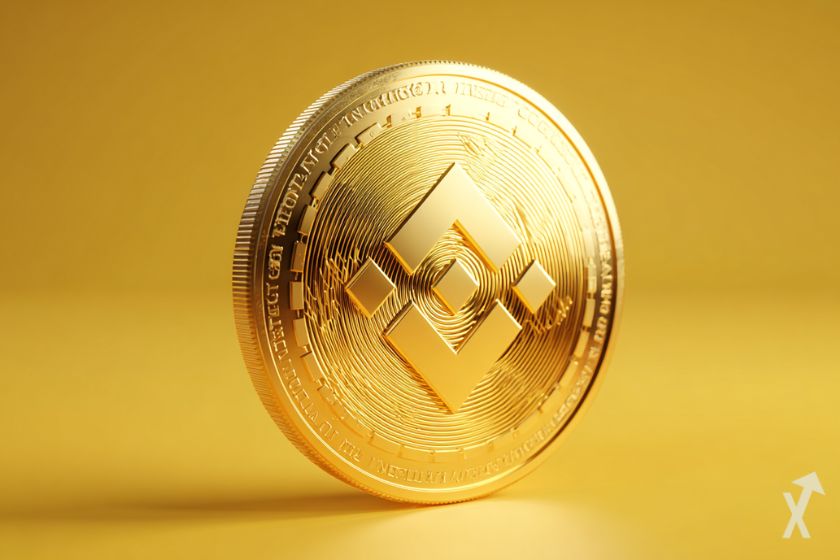 coin bnb de binance doré qui brille sur un fond jaune