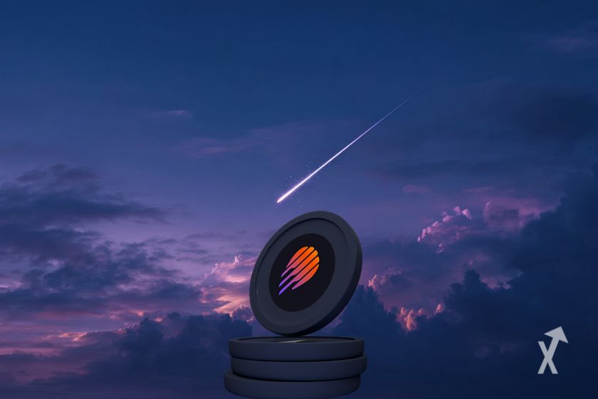 Une météorite dans le ciel avec des tokens MET empilés au sol