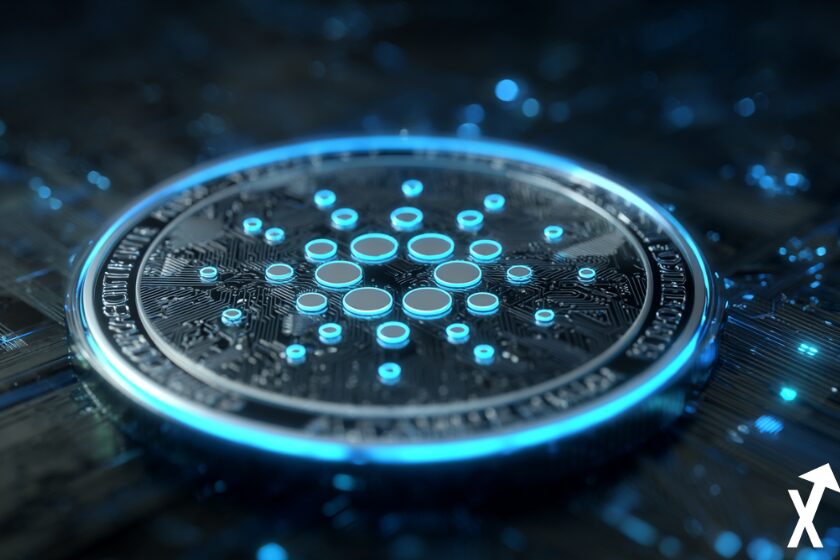 cardano coin ada bleu neon sur fond bleu et noir
