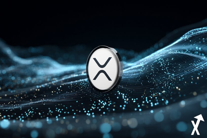 xrp coin blanc et noir sur fond bleu trading chart crypto