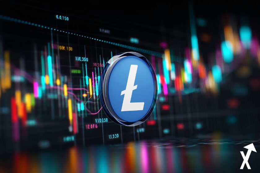litecoin coin bleu sur fond trading chart colorées crypto