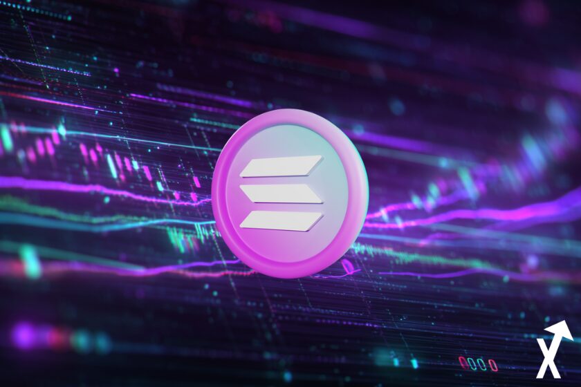 solana coin rose violet sur fond trading chart crypto