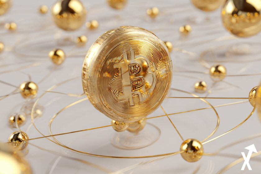 bitcoin gold crypto sur fond blanc et gold
