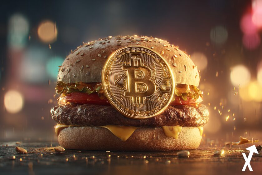macdonald's bigmac bitcoin sur fond fond ville lumineuse