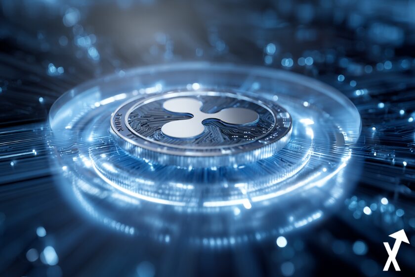 xrp coin bleu electrique sur fond blockchain