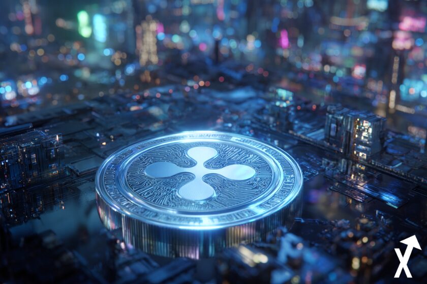 xrp coin bleu sur fond coloré bleu fururiste