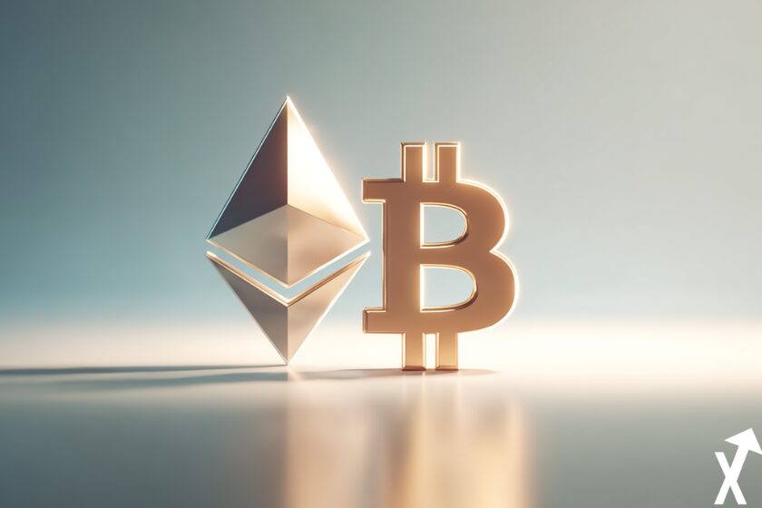 ethereum bitcoin coins sur fond blanc classique